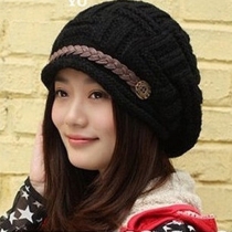 Fashion Contrast Color Warm Knitted Women Hat Beanie