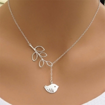 Fashion Silver-tone Bird&Leaf Pendant Necklace