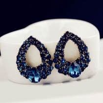Fashion Water Drop Shaped Rhinestone Sapphire Stud Earrings
