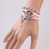 Sweet Peach-heart Key Pendant Multi-layer Hand Braided Bracelet