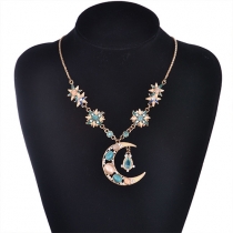 Fashion Rhinestone Stars Moon/Sun Pendant Necklace