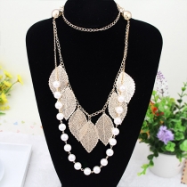 Fashion Leaves Pearls Pendant Necklace