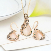 Fashion Rhinestone Opal Pendant Necklace + Earrings Set