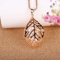 Fashion 3D Hollow Out Leaf Pendant Necklace
