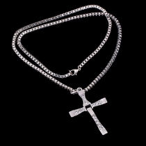 Fashion Rhinestone Cross Pendant Men's Necklace