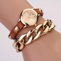 Retro Style PU Leather Watch Band Round Dial Watch
