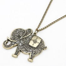 Retro Hollow Out Elephant Pendant Sweater Necklace