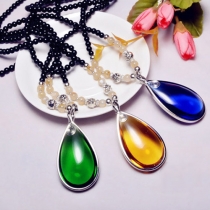 Retro Style Water-drop Shaped Crystal Pendant Sweater Necklace