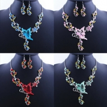Fashion Rhinestone Butterfly Necklace + Earrings Set