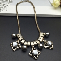 Fashion Square Crystal Pendant Sweater Necklace