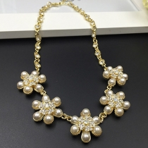 Fashion Rhinestone Pearl Flowers Necklace