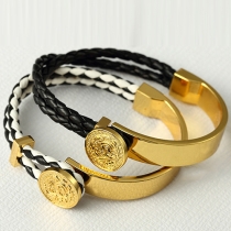 Fashion Faux Leather Spliced 18K Gold-plated Bracelet