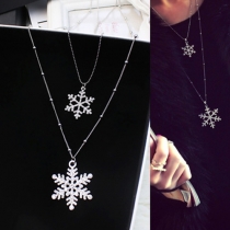 Fashion Rhinestone Snowflake Pendant Double-layer Necklace