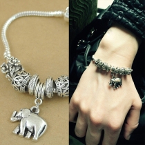 Fashion Silver-tone Elephant Pendant Beaded Bracelet