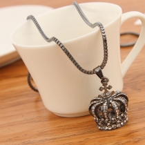 Fashion Rhinestone Imperial Crown Pendant Sweater Necklace