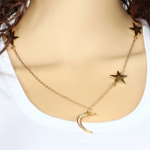 Fashion Gold-tone Stars Moon Pendant Necklace