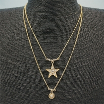 Fashion Rhinestone Pentagram Pendant Double-layer Necklace