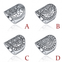 Bohemian Style Geometric Carved Ring
