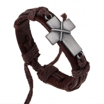 Retro Style Cross Pendant PU Leather Bracelet