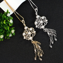 Ethnic Style Rhinestone Pearl Chinese Knot Pendant Necklace