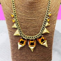 Exaggerated Style Gold-tone Rhinestone Necklace