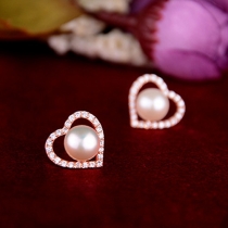 Fashion Rhinestone Pearl Heart-shaped Stud Earrings