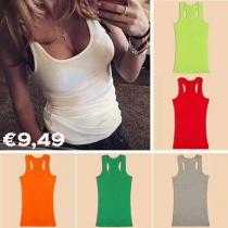 Fashion Candy Color Round Neck Tank Tops