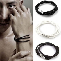 Men Braided Faux Leather Tiered Bracelet