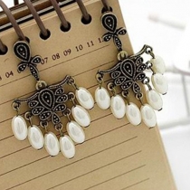 Fashion Faux Pearl Etched Drop Earrings