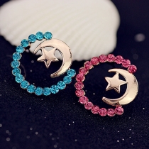 Fashion Rhinestone Star&Moon Stud Earrings