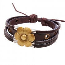Fashion Lucky Flower Beaded PU Leather Bracelet