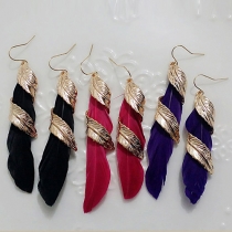 Fashion Faux Feather Etched-Leaf Earrings