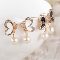 Fashion Butterfly Rhinestone-Bedecked Faux Pearl Studs