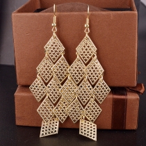 Fashion Diamond-Shaped Tiered Cutout Filigree Chandelier Earrings
