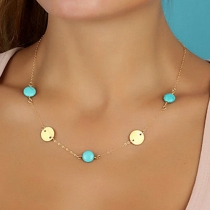 Retro Faux Stone Disc Mixed Necklace