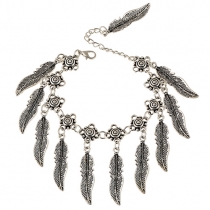 Fashion Etched Feather Fringe Tribal-Inspired Charm Bracelet