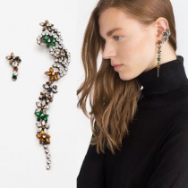 Retro Floral Rhinestone Stud Ear Cuff Set