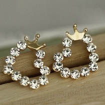 Fashion Rhinestone Crown Heart Cutout Studs