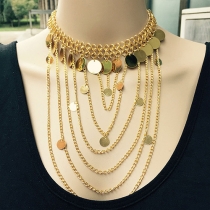 Ethnic Style Multi-Layer Chain Round Sequin Necklace