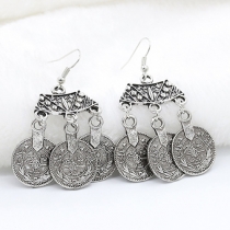 Retro Style Carving Coin Earrings For Women
