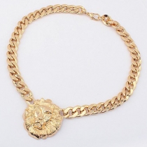 Retro Style Gold-tone Lionhead Pendant Necklace