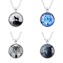Retro Style Wolf Totem Time Gem Pendant Necklace