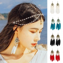 Ethnic Style Tassel Feather Earrings