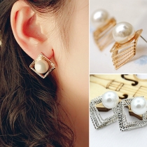 Fashion 3D Hollow Out Square Bead Stud Earrings