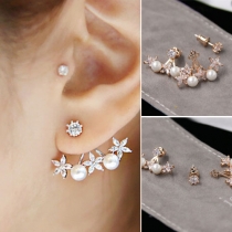 Fashion Rhinestone Flowers Pearl Stud Earrings