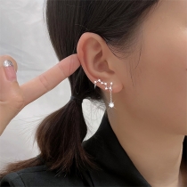 Fashion Rhinestone Flower Tassel Earrings