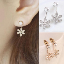 Fashion Rhinestone Pearl Flower Stud Earrings