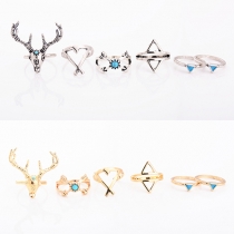Retro Ethnic Style Triangle Elk Ring Set 6pcs/Set