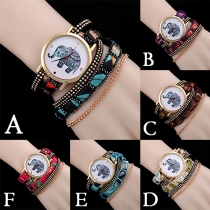 Ethnic Style Rivets Watch Band Elephant Round Dial Bracelet Watch