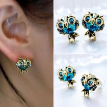 Fashion Style Rhinestone Owl-Shaped Stud Earrings